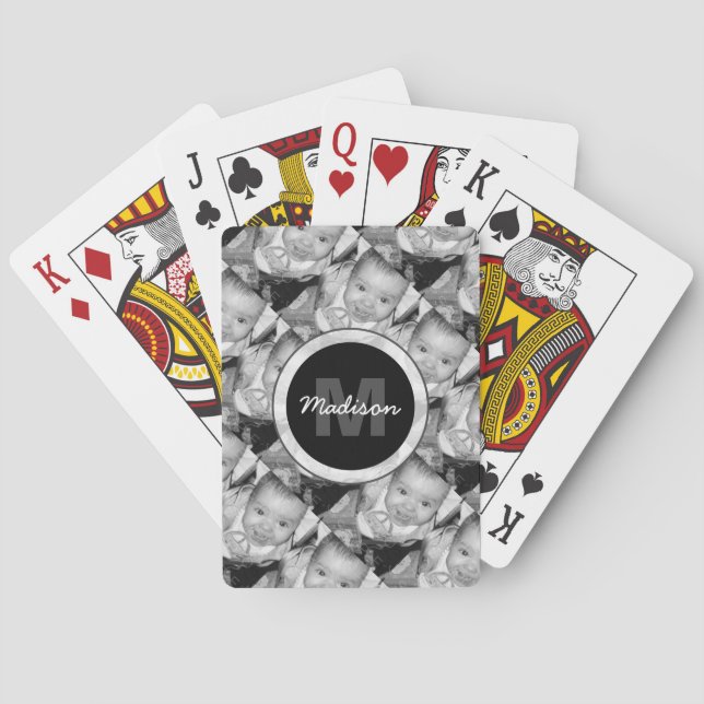 Customise Your Black White photo pattern Monogram Playing Cards (Back)