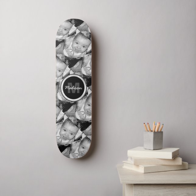 Customise Your Black White photo pattern Monogram Skateboard (Wall Art)
