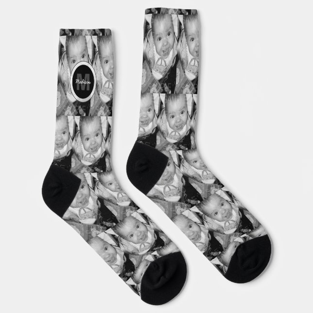 Customise Your Black White photo pattern Monogram Socks (Right)