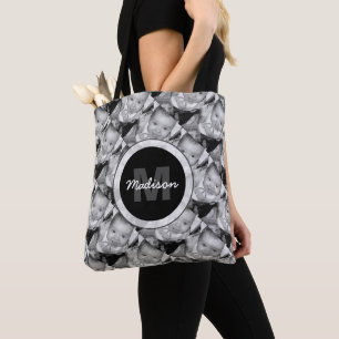 Customise Your Black White photo pattern Monogram Tote Bag