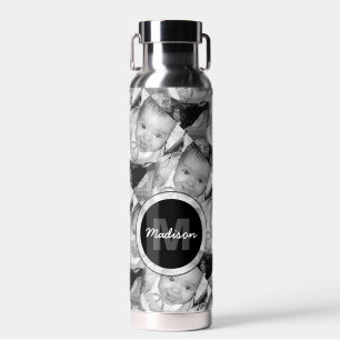 Customise Your Black White photo pattern Monogram Water Bottle
