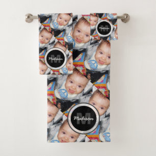 Customise Your custom photo pattern Monogram Bath Towel Set