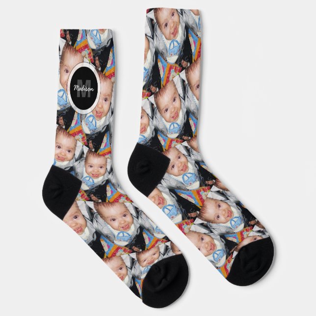 Customise Your custom two photo pattern Monogram Socks (Right)