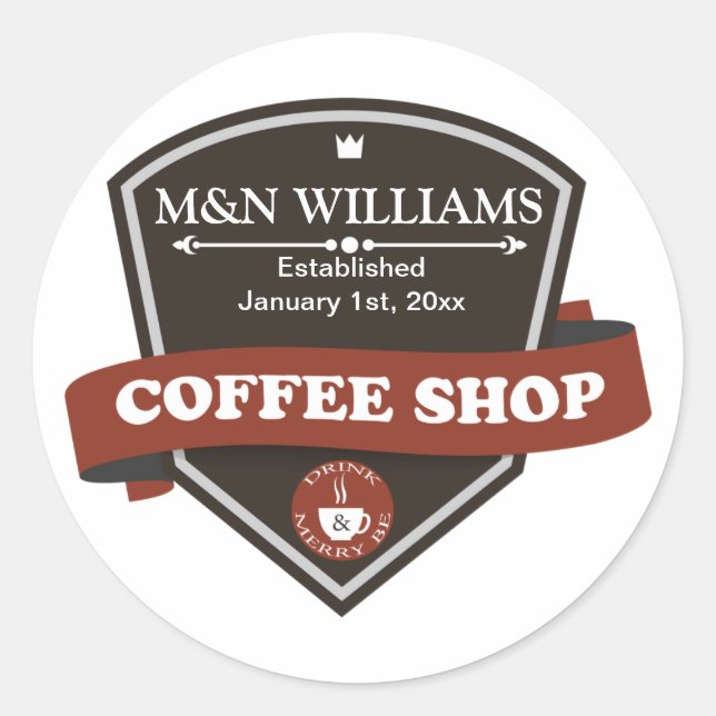 Customise Your Name Coffee Shop Logo Classic Round Sticker (Front)