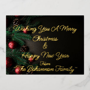 (Customise your name) Merry christmas & Happy New Foil Holiday Postcard