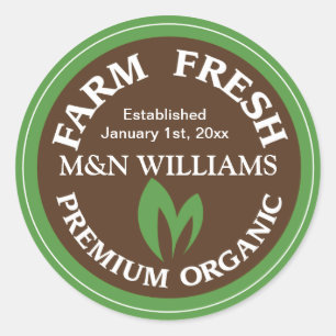 Customise Your Name Organic Farm Logo Classic Round Sticker