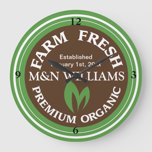 Customise Your Name Organic Farm Logo Large Clock (Front)