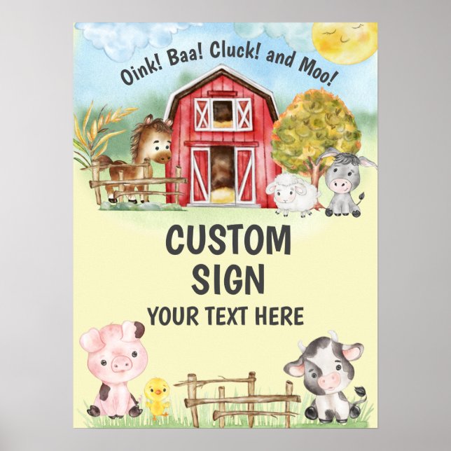 Customise Your Own Farm Theme Birthday Party Sign (Front)
