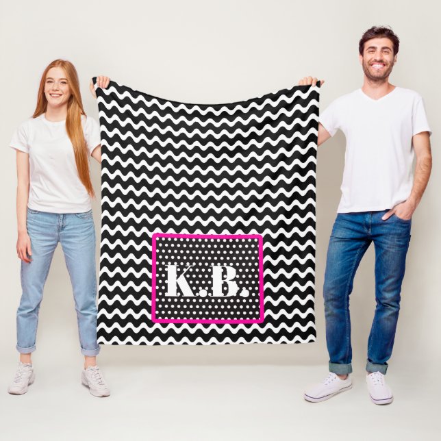 Customise Your Own Wave and Polka Dots Fleece Blanket (In Situ)