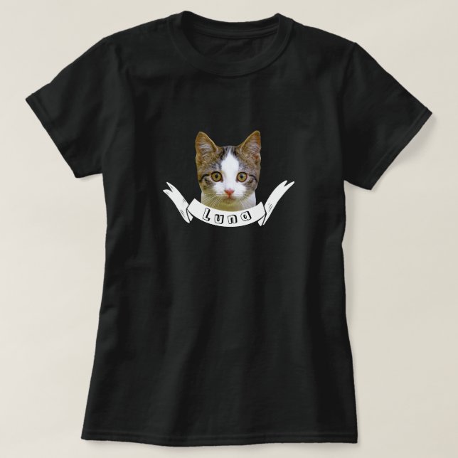 Customise Your Pet Cat Name and Face Photo T-Shirt (Design Front)