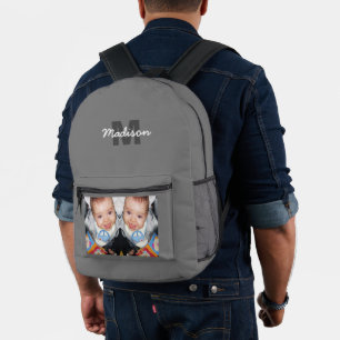 Customise Your photo custom monogram grey Printed Backpack