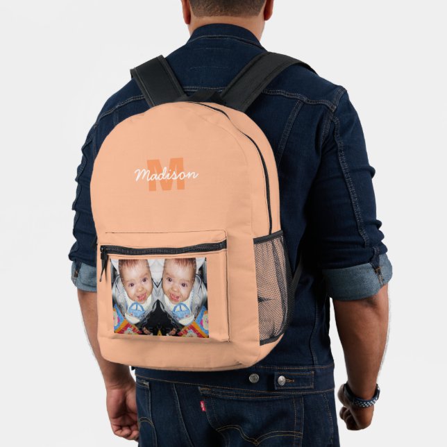 Customise Your photo custom monogram peach Printed Backpack (Insitu (Model))