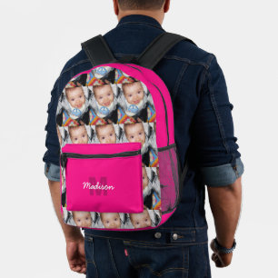 Customise Your photo pattern monogram hot pink Printed Backpack