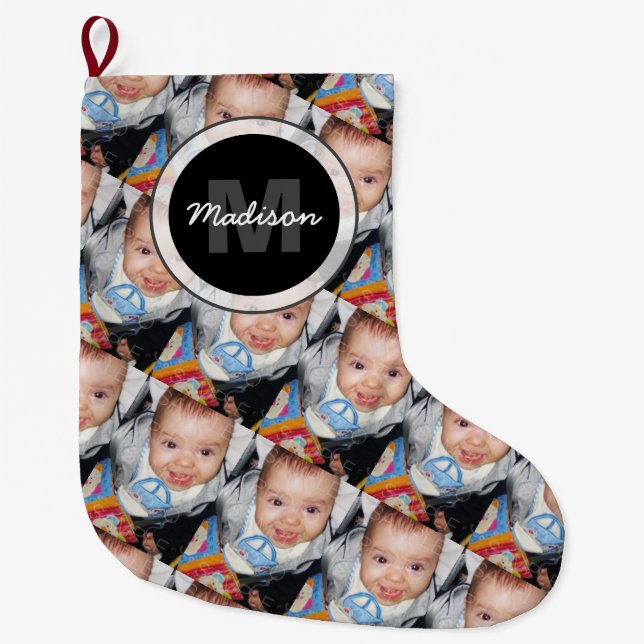 Customise Your photo pattern Monogram Large Christmas Stocking (Front)