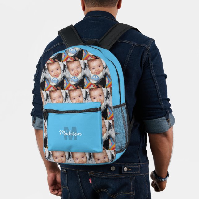 Customise Your photo pattern monogram name blue Printed Backpack (Insitu (Model))