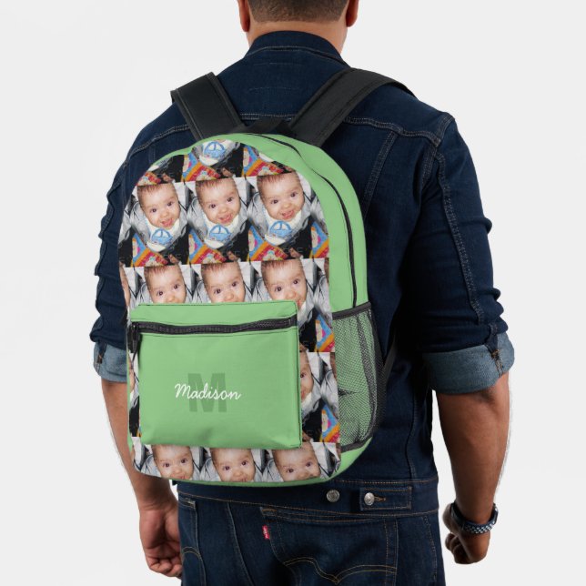 Customise Your photo pattern monogram name green Printed Backpack (Insitu (Model))