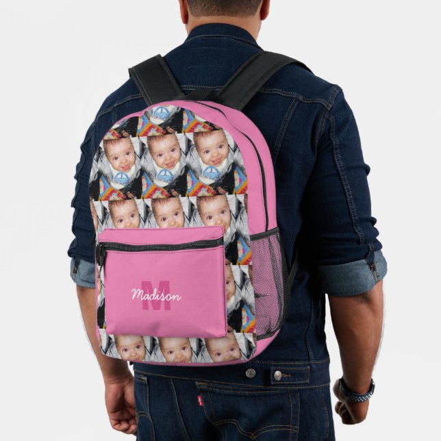 Customise Your photo pattern monogram name pink Printed Backpack (Insitu (Model))