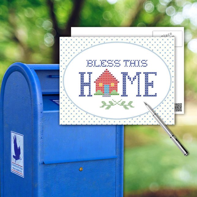 Customise Your Postcard (Share a bit of home with our "Bless This Home" postcard, featuring an original cross-stitch design. )