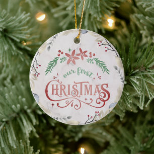Customise Your Text Gold Christmas Married Ceramic Tree Decoration