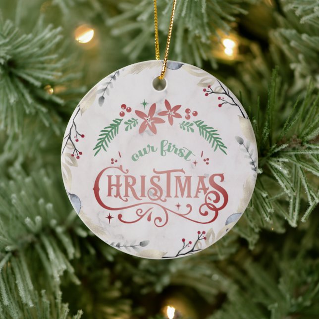 Customise Your Text Gold Christmas Married Ceramic Tree Decoration (Tree)