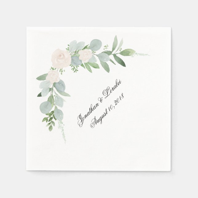 Customise your wedding napkins Greenery & white (Front)