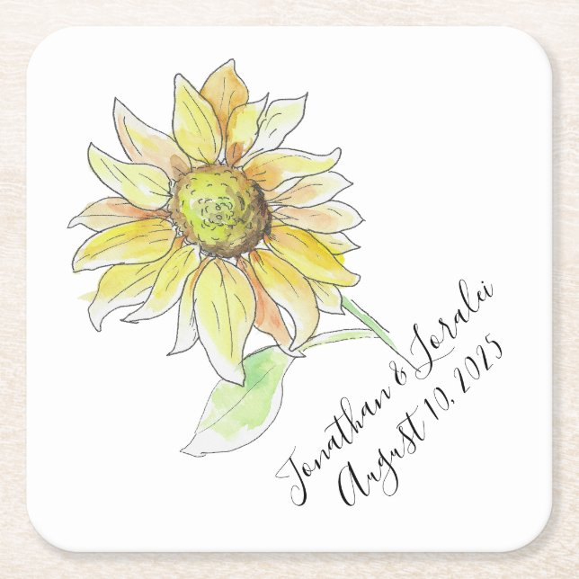 Customise your wedding napkins Sunflower Square Paper Coaster (Front)