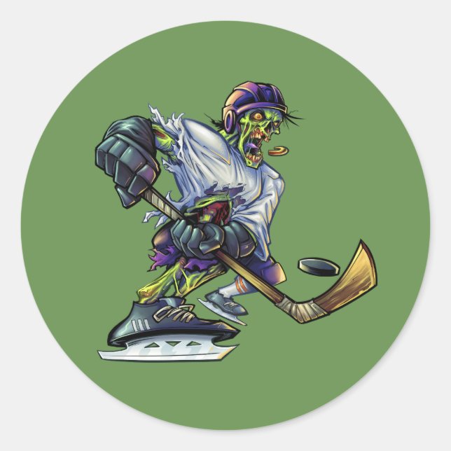 Customise Zombie Halloween Hockey Player Classic Round Sticker (Front)