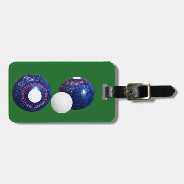 Customiseable Blue Lawn Bowls Luggage Tag (Front Horizontal)