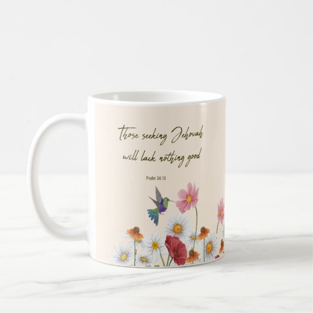 Customised 2022 JW Year text - bird flower Mug (Left)