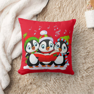 Customised 3 cute penguins singing carols cushion