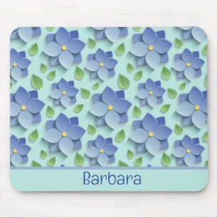 Customised 3 D Flowers In Blue Mouse Mat