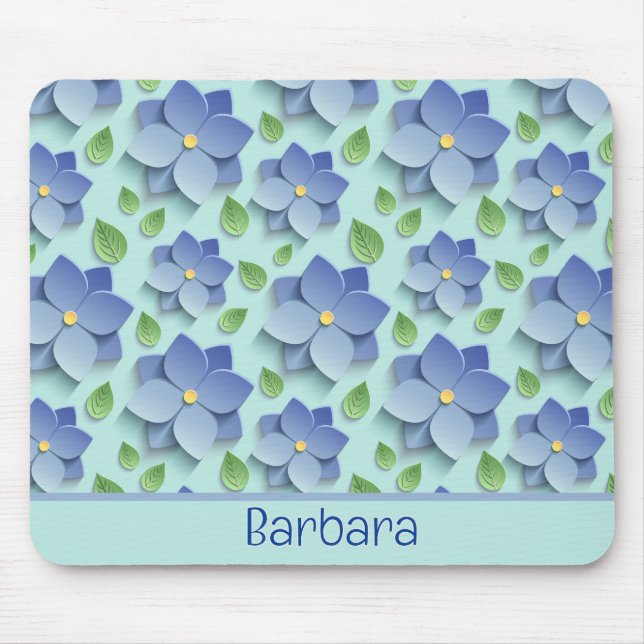 Customised 3 D Flowers In Blue Mouse Mat (Front)