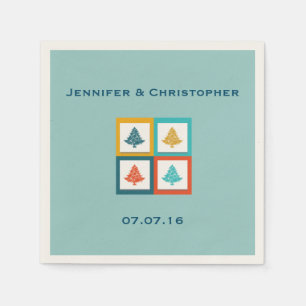 Customised 4 Christmas Trees Retro Design Wedding Napkin