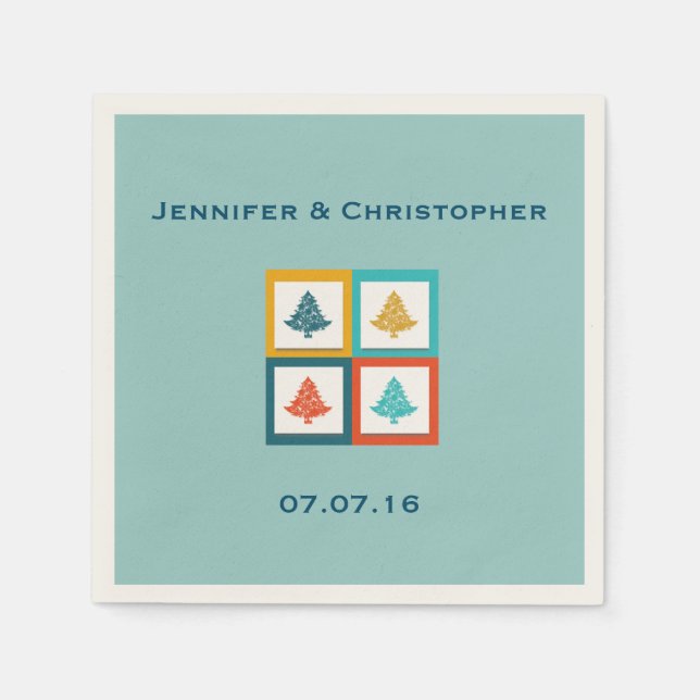 Customised 4 Christmas Trees Retro Design Wedding Napkin (Front)