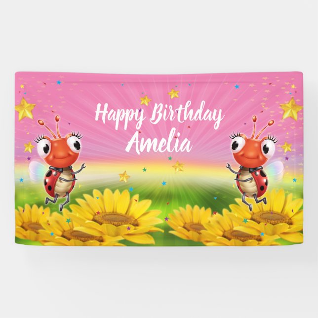 Customised 5' x 3' Ladybug Birthday vinyl Banner (Horizontal)