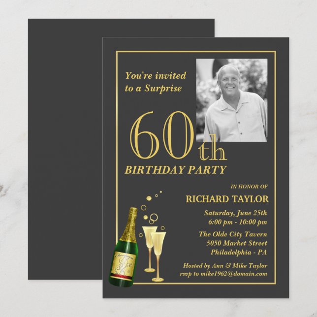 Customised 60th Birthday Party Invitations (Front/Back)