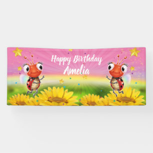Customised 6' x 2.5' Ladybug Birthday vinyl Banner