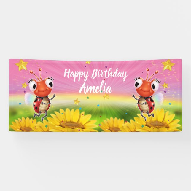 Customised 6' x 2.5' Ladybug Birthday vinyl Banner (Horizontal)