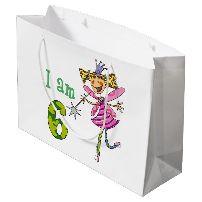 Customised 6th happy birthday princess fairy party large gift bag (Back Angled)