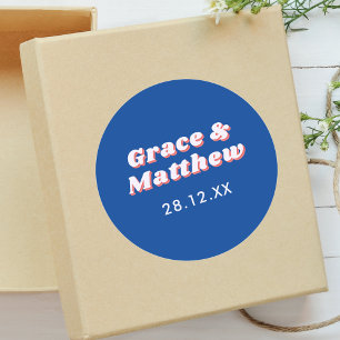 Customised 70's Retro Stylish Wedding Classic Round Sticker