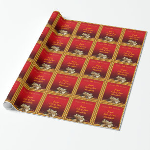 Customised 70th seventy birthday red gold gift wrapping paper