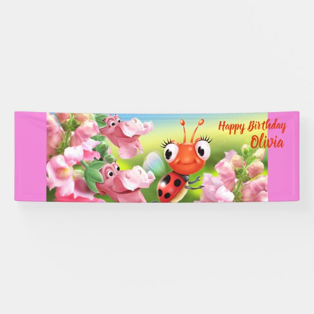 Customised 8' x 2.5' Ladybug Birthday vinyl Banner (Horizontal)