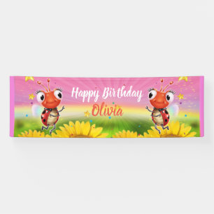 Customised 8' x 2.5' Ladybug Birthday vinyl Banner
