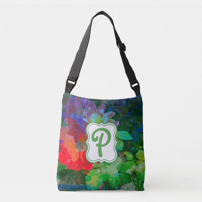  Customised Abstract Monogram Rose Garden  Crossbody Bag (Front)