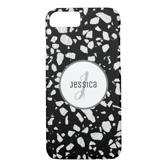 Customised Abstract Terrazzo Black & White Pattern Case-Mate iPhone Case (Back)