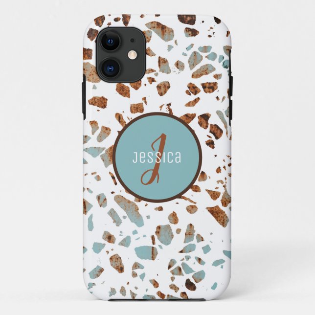 Customised Abstract Terrazzo Brown & Blue Pattern  Case-Mate iPhone Case (Back)