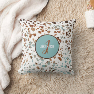Customised Abstract Terrazzo Brown & Blue Pattern Cushion