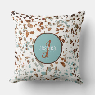 Customised Abstract Terrazzo Brown & Blue Pattern Cushion