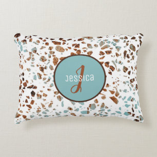 Customised Abstract Terrazzo Brown & Blue Pattern Decorative Cushion