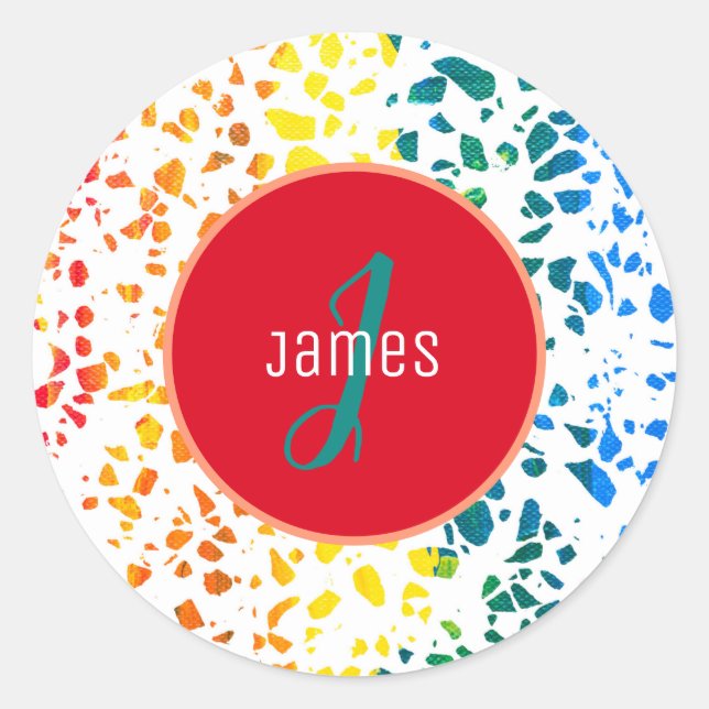 Customised Abstract Terrazzo Colourful Pattern Classic Round Sticker (Front)
